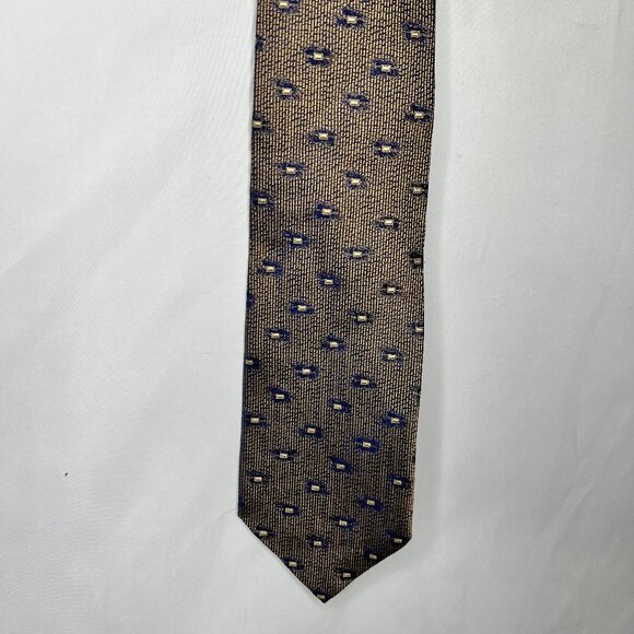 Joseph Abboud Men’s Necktie 3 ¾” Silk Brown / Copper & Navy Blue Geometric Italy - Picture 1 of 11